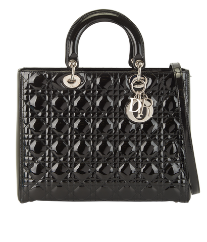 Large Lady Dior, &pound;2,100, Handbags, Black, Patent Leather, Front view
